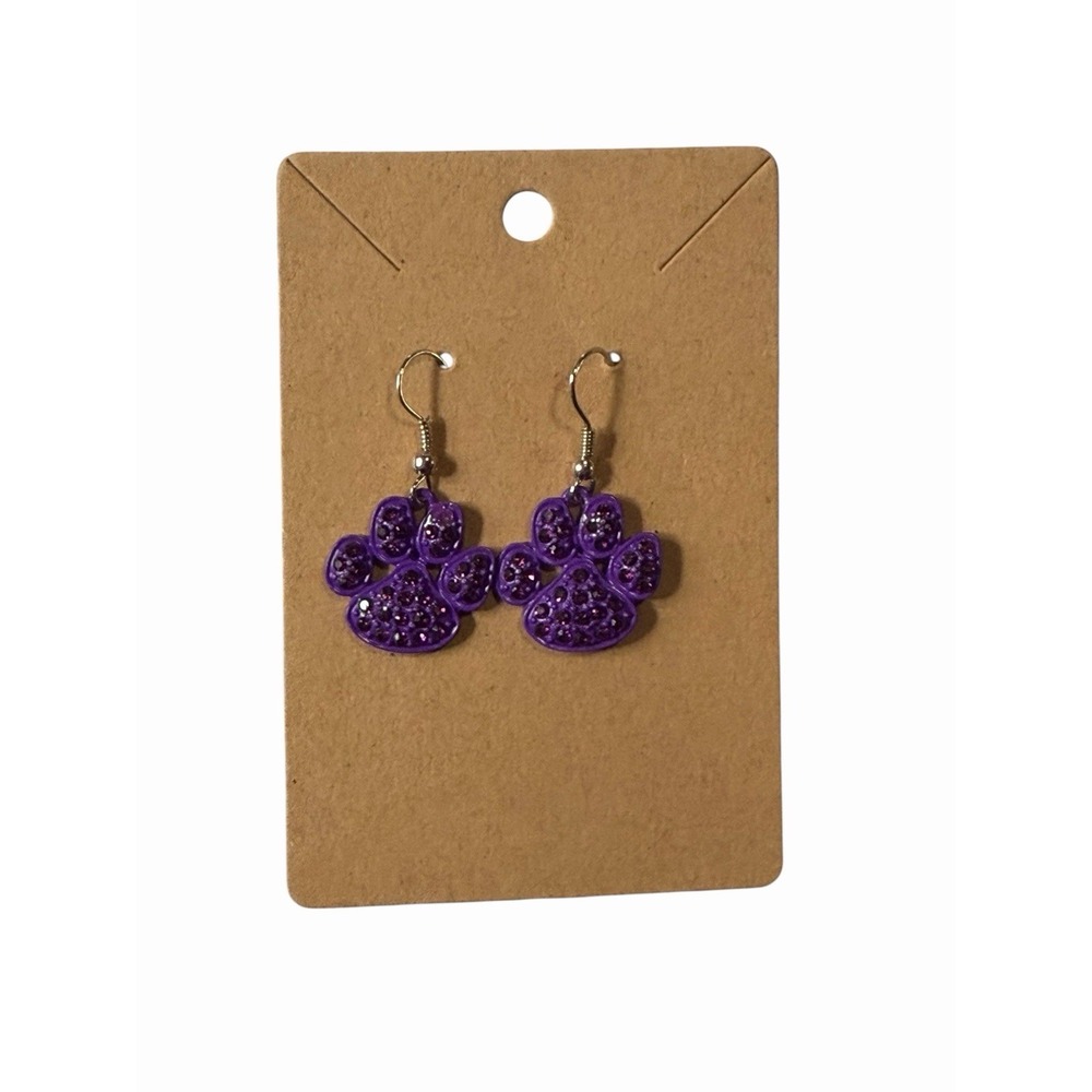 New Novelty Fashion Earrings small purple paw print dangle rhinestones gems